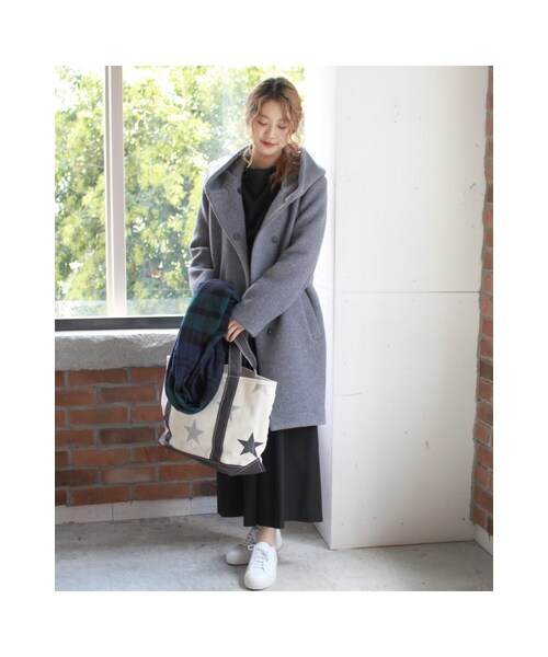 JOURNAL STANDARD（ジャーナルスタンダード）の「《予約》ダブルモッサー2Wayフードロングコート◆（ジャケット/アウター・ブラック/グレー/ナチュラル/ブルー A・S/M）」の10枚目の写真