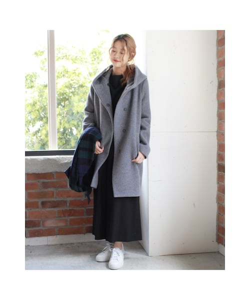JOURNAL STANDARD（ジャーナルスタンダード）の「《予約》ダブルモッサー2Wayフードロングコート◆（ジャケット/アウター・ブラック/グレー/ナチュラル/ブルー A・S/M）」の9枚目の写真