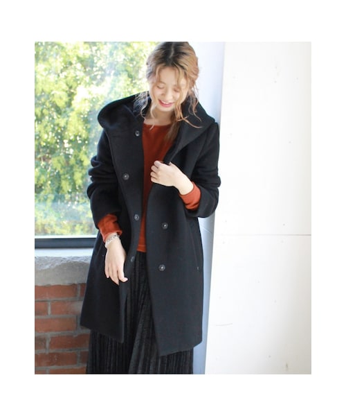 JOURNAL STANDARD（ジャーナルスタンダード）の「《予約》ダブルモッサー2Wayフードロングコート◆（ジャケット/アウター・ブラック/グレー/ナチュラル/ブルー A・S/M）」の13枚目の写真