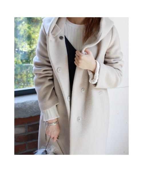 JOURNAL STANDARD（ジャーナルスタンダード）の「《予約》ダブルモッサー2Wayフードロングコート◆（ジャケット/アウター・ブラック/グレー/ナチュラル/ブルー A・S/M）」の7枚目の写真