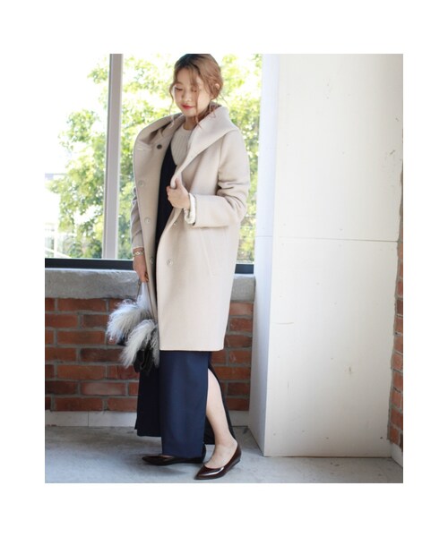 JOURNAL STANDARD（ジャーナルスタンダード）の「《予約》ダブルモッサー2Wayフードロングコート◆（ジャケット/アウター・ブラック/グレー/ナチュラル/ブルー A・S/M）」の6枚目の写真