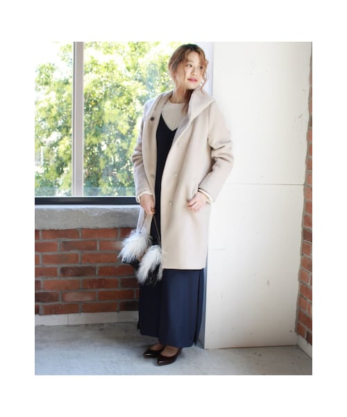 JOURNAL STANDARD（ジャーナルスタンダード）の「《予約》ダブルモッサー2Wayフードロングコート◆（ジャケット/アウター・ブラック/グレー/ナチュラル/ブルー A・S/M）」の5枚目の写真