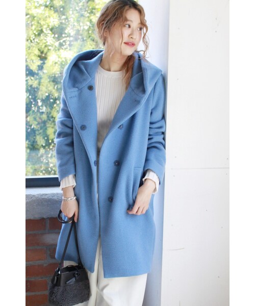 JOURNAL STANDARD（ジャーナルスタンダード）の「《予約》ダブルモッサー2Wayフードロングコート◆（ジャケット/アウター・ブラック/グレー/ナチュラル/ブルー A・S/M）」の4枚目の写真