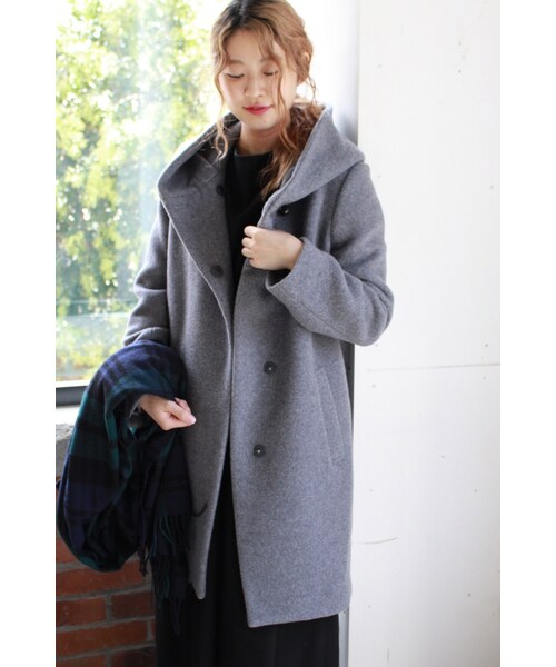 JOURNAL STANDARD（ジャーナルスタンダード）の「《予約》ダブルモッサー2Wayフードロングコート◆（ジャケット/アウター・ブラック/グレー/ナチュラル/ブルー A・S/M）」の3枚目の写真
