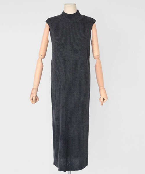 DHOLIC(ディーホリック)の「スリーブレスリブニットワンピース(ワンピース・レディース・ダークベージュ/カーキ/ブラック/ブラックグレー・FREE)」の3枚目の写真