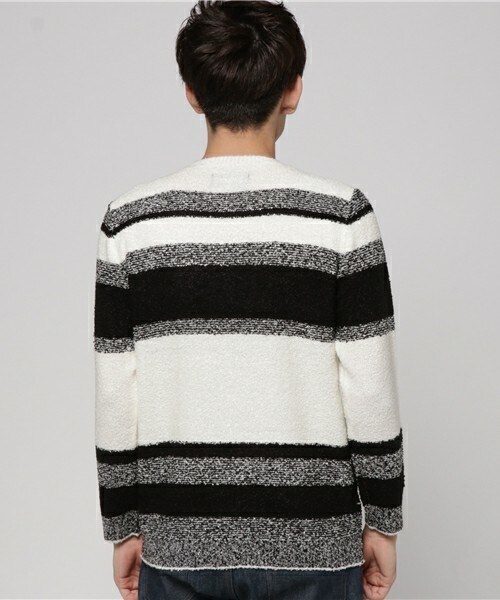 glory crew（グローリークルー）の「ミドルゲージマルチボーダーニット（ニット/セーター・メンズ・ブラック/杢グレー/カーキ/ネイビー/マスタード・M/L/LL）」の6枚目の写真