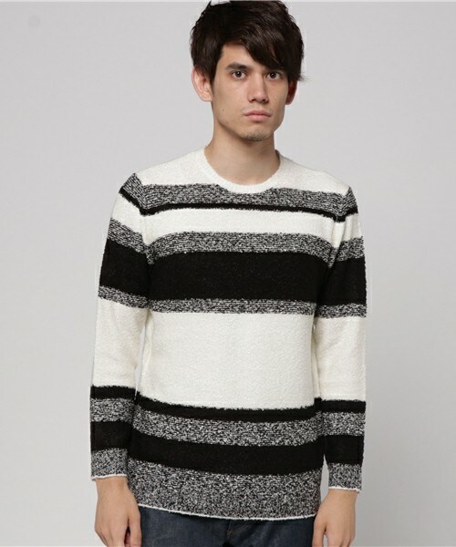 glory crew（グローリークルー）の「ミドルゲージマルチボーダーニット（ニット/セーター・メンズ・ブラック/杢グレー/カーキ/ネイビー/マスタード・M/L/LL）」の10枚目の写真