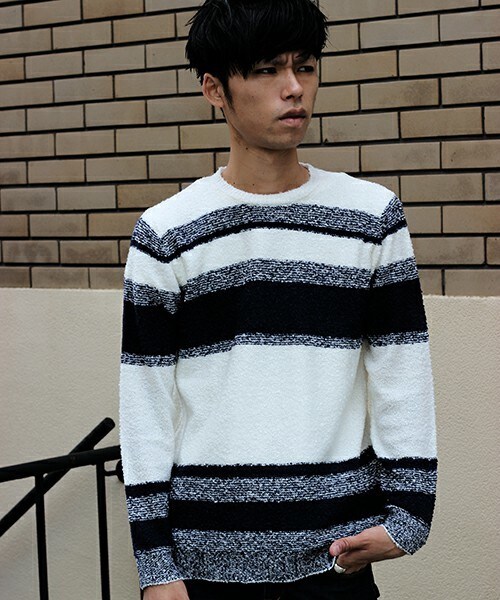 glory crew（グローリークルー）の「ミドルゲージマルチボーダーニット（ニット/セーター・メンズ・ブラック/杢グレー/カーキ/ネイビー/マスタード・M/L/LL）」の3枚目の写真