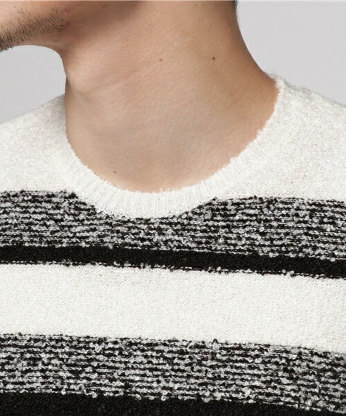 glory crew（グローリークルー）の「ミドルゲージマルチボーダーニット（ニット/セーター・メンズ・ブラック/杢グレー/カーキ/ネイビー/マスタード・M/L/LL）」の7枚目の写真