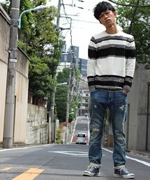 glory crew | ミドルゲージマルチボーダーニット(ニット/セーター)