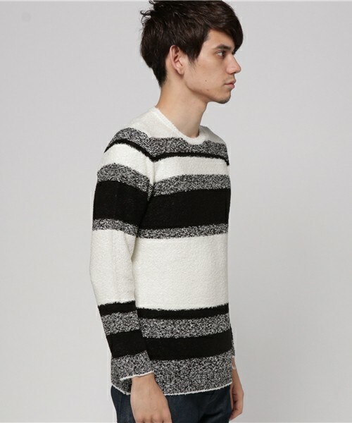 glory crew（グローリークルー）の「ミドルゲージマルチボーダーニット（ニット/セーター・メンズ・ブラック/杢グレー/カーキ/ネイビー/マスタード・M/L/LL）」の5枚目の写真