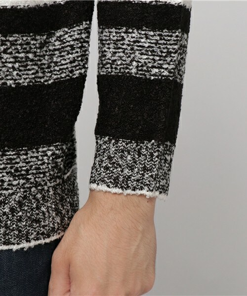 glory crew（グローリークルー）の「ミドルゲージマルチボーダーニット（ニット/セーター・メンズ・ブラック/杢グレー/カーキ/ネイビー/マスタード・M/L/LL）」の8枚目の写真