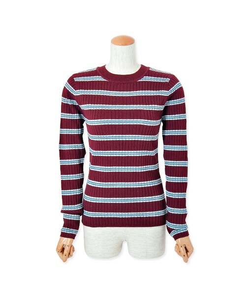 flower（フラワー）の「rib fine border ～ﾘﾌﾞﾌｧｲﾝﾎﾞｰﾀﾞｰ（ニット/セーター・レディース・white/gray/red・FREE）」の3枚目の写真