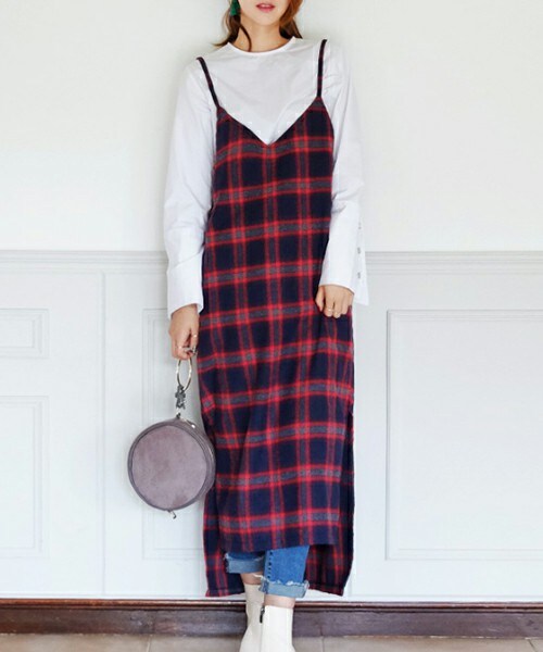 DHOLIC（ディーホリック）の「タータンチェックキャミワンピース（ワンピース・レディース・ブラック/グリーン/レッド・FREE）」の3枚目の写真