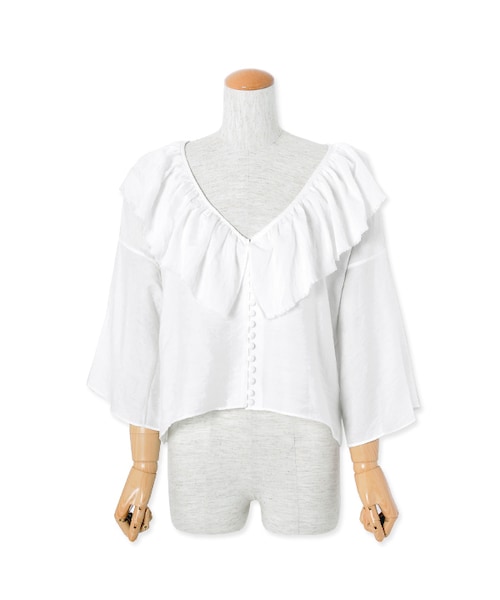 flower（フラワー）の「butterfly flare blouse ～ﾊﾞﾀﾌﾗｲﾌﾚｱﾌﾞﾗｳｽ（シャツ/ブラウス・レディース・yellow/white/navy・FREE）」の2枚目の写真