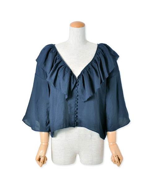 flower（フラワー）の「butterfly flare blouse ～ﾊﾞﾀﾌﾗｲﾌﾚｱﾌﾞﾗｳｽ（シャツ/ブラウス・レディース・yellow/white/navy・FREE）」の3枚目の写真