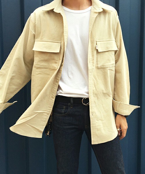 DHOLIC（ディーホリック）の「コーデュロイオーバーサイズシャツ（シャツ/ブラウス・レディース・サーモンピンク/ベージュ/ダークネイビー・FREE）」の3枚目の写真