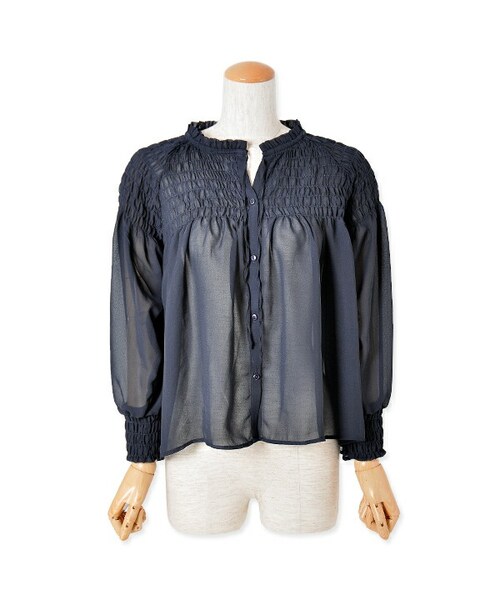 flower（フラワー）の「shirring chiffon blouse ～ｼｬｰﾘﾝｸﾞｼﾌｫﾝﾌﾞﾗｳｽ（シャツ/ブラウス・レディース・beige/navy/black・FREE）」の3枚目の写真