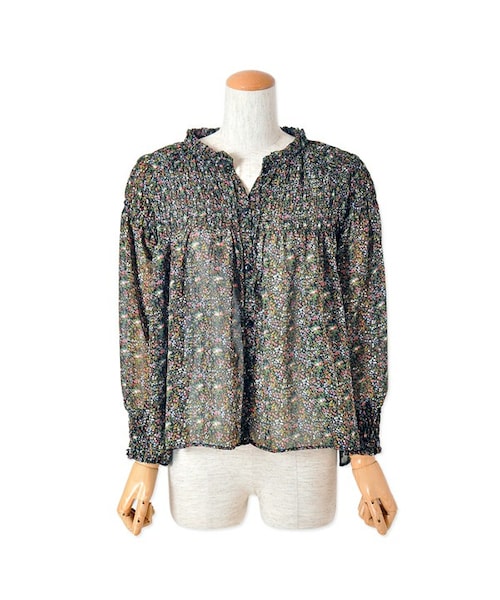 flower（フラワー）の「shirring chiffon blouse ～ｼｬｰﾘﾝｸﾞｼﾌｫﾝﾌﾞﾗｳｽ（シャツ/ブラウス・レディース・beige/navy/black・FREE）」の2枚目の写真