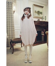 Bobon21 | タートルネックケーブルミックスニットワンピース(ワンピース)