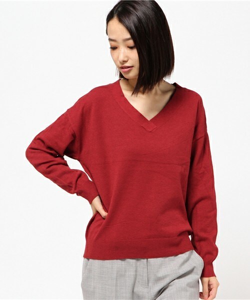 INTERPLANET(インタープラネット)の「エアーニットVネックP/O(ニット/セーター・レディース・ブラック/グレー/ブラウン/レッド・FREE)」の1枚目の写真