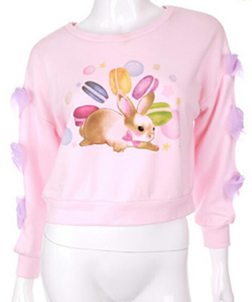 Bobon21(ボボンニジュウイチ)の「リボン袖マカロンカラートップス(スウェット・レディース・パープル/ピンク・S/M/L)」の2枚目の写真