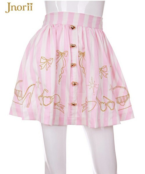 Bobon21(ボボンニジュウイチ)の「ハートリボンガーリーストライプスカート(スカート・レディース・ピンク・S/M/L)」の1枚目の写真