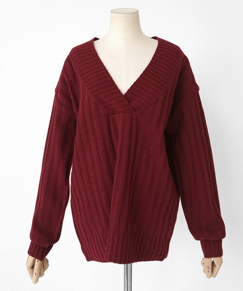 DHOLIC（ディーホリック）の「深Vネックリブニットプルオーバー（ニット/セーター・レディース・キャメル/ワイン/ネイビー/クリーム・FREE）」の4枚目の写真