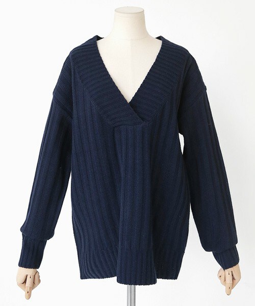 DHOLIC（ディーホリック）の「深Vネックリブニットプルオーバー（ニット/セーター・レディース・キャメル/ワイン/ネイビー/クリーム・FREE）」の3枚目の写真