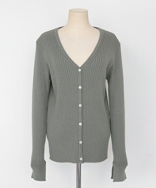 DHOLIC（ディーホリック）の「Vネックリブニットカーディガン（カーディガン/ボレロ・レディース・ベージュ/グレー/ブラック/カーキグレー・FREE）」の4枚目の写真