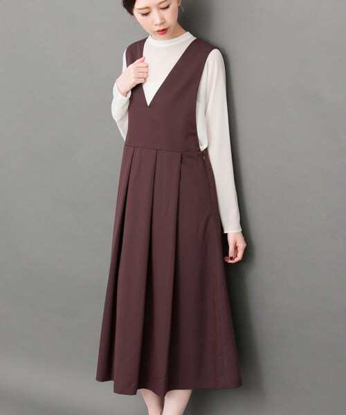 KBF(ケイビーエフ)の「寬褶背心裙(ワンピース/ドレス・レディース・深櫻桃紅/駝色/灰色/黑色・one)」の5枚目の写真