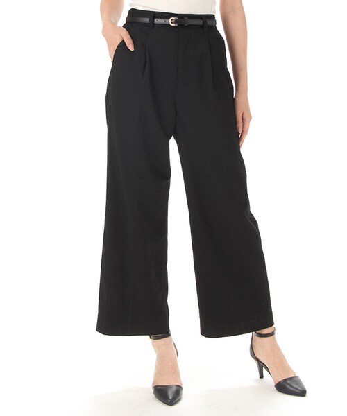 Honeys（ハニーズ）の「ワイドパンツ（パンツ・スキニー・レディース・クロ/コンストライプ/キャメル/大チェック/小チェック・Ｍ/Ｌ）」の2枚目の写真