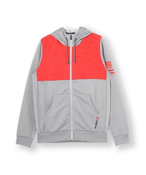 Reebok（リーボック）の「ワンシリーズ Wハイブリッドスウェット フルジップパーカー Reebok（リーボック）（その他・メンズ・ミディアムグレイヘザー/ブラック/ブラック/ブラック/ミディアムグレイヘザー/ライオット レッド・S身長162~168cm胸囲85~91cm/M身長167~173cm胸囲89~95cm/L身長172~178cm胸囲93~99cm/O身長177~183cm胸囲97~103cm/XO身長182~188cm胸囲101~107cm/2XO身長187~193cm胸囲105~111cm）」の3枚目の写真