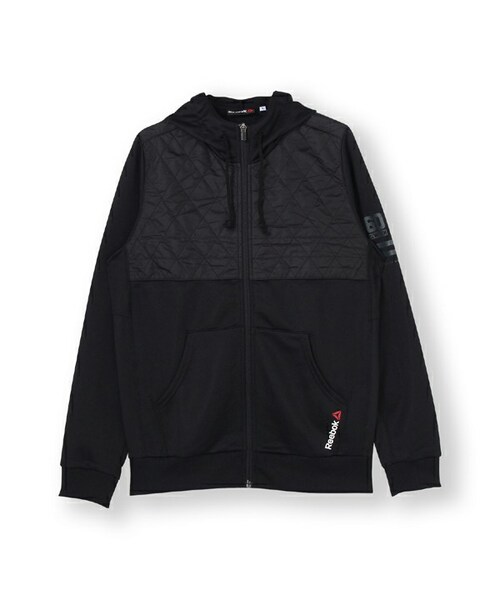 Reebok（リーボック）の「ワンシリーズ Wハイブリッドスウェット フルジップパーカー Reebok（リーボック）（その他・メンズ・ミディアムグレイヘザー/ブラック/ブラック/ブラック/ミディアムグレイヘザー/ライオット レッド・S身長162~168cm胸囲85~91cm/M身長167~173cm胸囲89~95cm/L身長172~178cm胸囲93~99cm/O身長177~183cm胸囲97~103cm/XO身長182~188cm胸囲101~107cm/2XO身長187~193cm胸囲105~111cm）」の2枚目の写真