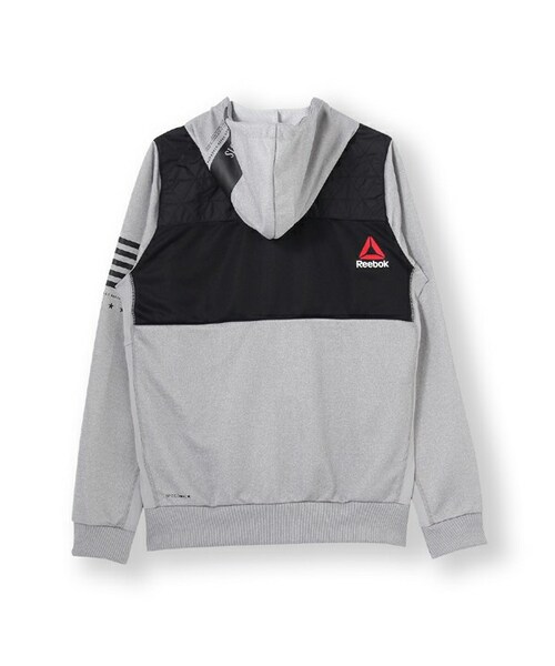 Reebok（リーボック）の「ワンシリーズ Wハイブリッドスウェット フルジップパーカー Reebok（リーボック）（その他・メンズ・ミディアムグレイヘザー/ブラック/ブラック/ブラック/ミディアムグレイヘザー/ライオット レッド・S身長162~168cm胸囲85~91cm/M身長167~173cm胸囲89~95cm/L身長172~178cm胸囲93~99cm/O身長177~183cm胸囲97~103cm/XO身長182~188cm胸囲101~107cm/2XO身長187~193cm胸囲105~111cm）」の4枚目の写真