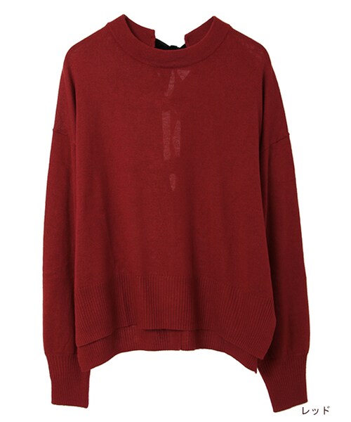 w closet（ダブルクローゼット）の「12Gバックリボンニット（トップス・レディース・ベージュ/レッド/ブラック・FREE）」の3枚目の写真