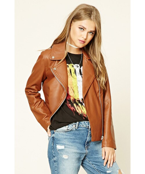 FOREVER 21(フォーエバー トゥエンティーワン)の「フェイクレザーライダースジャケット(ジャケット/アウター・レディース・BLACK/RUST・S/M/L)」の5枚目の写真