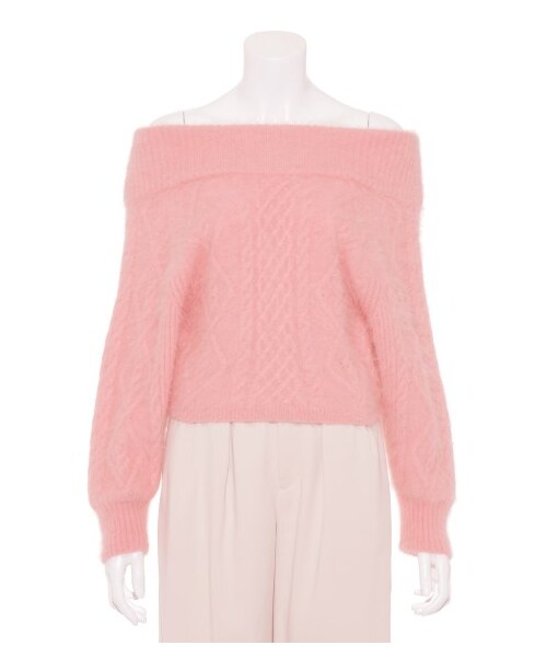 SNIDEL（スナイデル）の「ファーライクオフショルニットプルオーバー（ニット・レディース・WHT/PNK/NVY・F）」の5枚目の写真