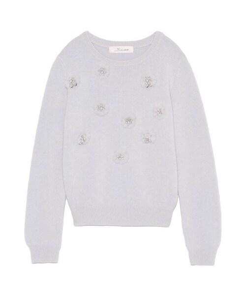 SNIDEL（スナイデル）の「ビジューファーライクプルオーバー（プルオーバー・レディース・IVR/SAX/NVY・F）」の2枚目の写真