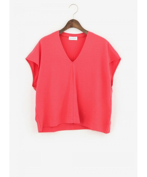 PLST（プラステ）の「レーヨンストレッチVネック半袖カットソー（カットソー・レディース・050 ﾌﾞﾗｯｸ/100 ｵﾌﾎﾜｲﾄ/261 ｺｰﾗﾙ/890 ﾀﾞｰｸﾈｲﾋﾞｰ・M）」の3枚目の写真