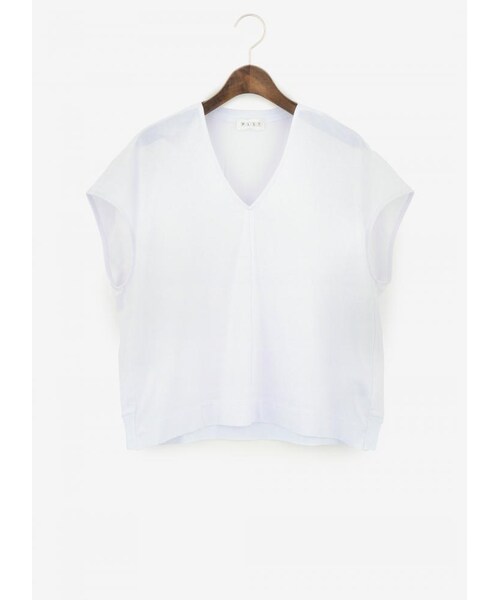 PLST（プラステ）の「レーヨンストレッチVネック半袖カットソー（カットソー・レディース・050 ﾌﾞﾗｯｸ/100 ｵﾌﾎﾜｲﾄ/261 ｺｰﾗﾙ/890 ﾀﾞｰｸﾈｲﾋﾞｰ・M）」の2枚目の写真