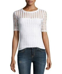 alexanderwang | T by Alexander Wang Short-Sleeve Jacquard Eyelet Tee, White(Tシャツ/カットソー)
