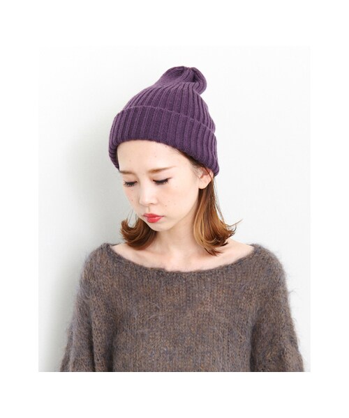 KBF（ケイビーエフ）の「モヘヤRIBビーニー（帽子・レディース・BLACK/PURPLE/L.GREEN/L.BLUE/L.GRAY・one）」の10枚目の写真