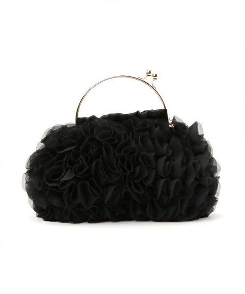 INTERPLANET WINGS(インタープラネットウィング)の「フリルフラワーパーティバッグ(ハンドバッグ・レディース・ブラック/ベージュ・フリー)」の1枚目の写真