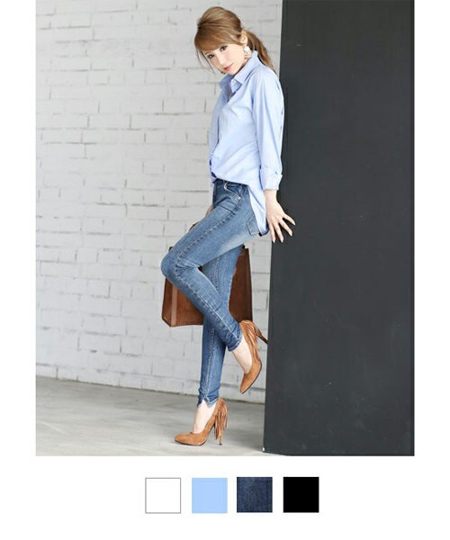 MOERY（モエリー）の「MOERY ORIGINAL（モエリーオリジナル）裾スリットスキニーパンツ（デニムパンツ・レディース・ブラック/ホワイト/インディゴデニム/ブルーグレー・S/M/L）」の3枚目の写真