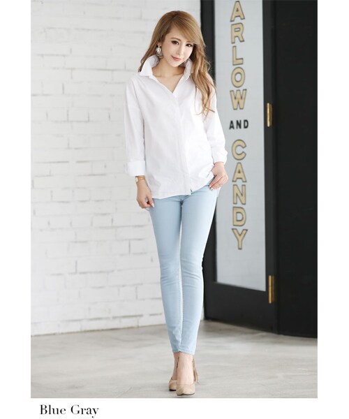 MOERY（モエリー）の「MOERY ORIGINAL（モエリーオリジナル）裾スリットスキニーパンツ（デニムパンツ・レディース・ブラック/ホワイト/インディゴデニム/ブルーグレー・S/M/L）」の12枚目の写真