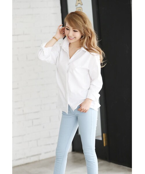 MOERY（モエリー）の「MOERY ORIGINAL（モエリーオリジナル）裾スリットスキニーパンツ（デニムパンツ・レディース・ブラック/ホワイト/インディゴデニム/ブルーグレー・S/M/L）」の14枚目の写真