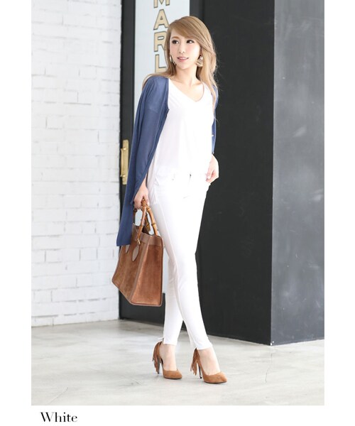 MOERY（モエリー）の「MOERY ORIGINAL（モエリーオリジナル）裾スリットスキニーパンツ（デニムパンツ・レディース・ブラック/ホワイト/インディゴデニム/ブルーグレー・S/M/L）」の5枚目の写真