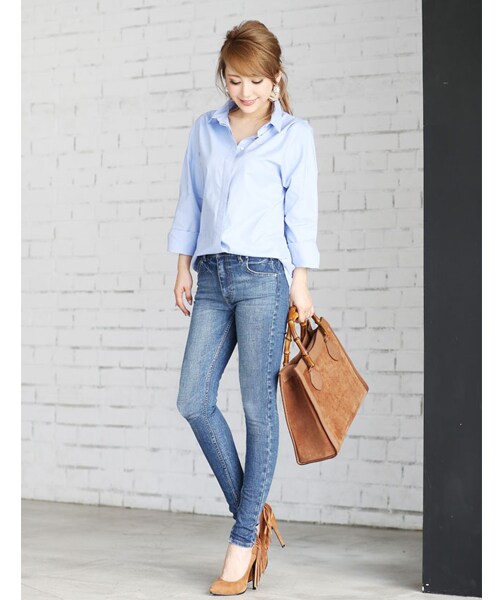 MOERY（モエリー）の「MOERY ORIGINAL（モエリーオリジナル）裾スリットスキニーパンツ（デニムパンツ・レディース・ブラック/ホワイト/インディゴデニム/ブルーグレー・S/M/L）」の17枚目の写真