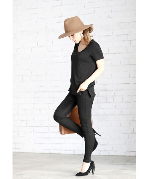 MOERY（モエリー）の「MOERY ORIGINAL（モエリーオリジナル）裾スリットスキニーパンツ（デニムパンツ・レディース・ブラック/ホワイト/インディゴデニム/ブルーグレー・S/M/L）」の11枚目の写真